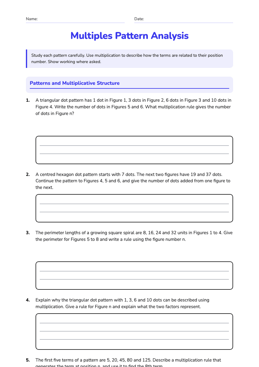 Multiples Pattern Analysis worksheet preview