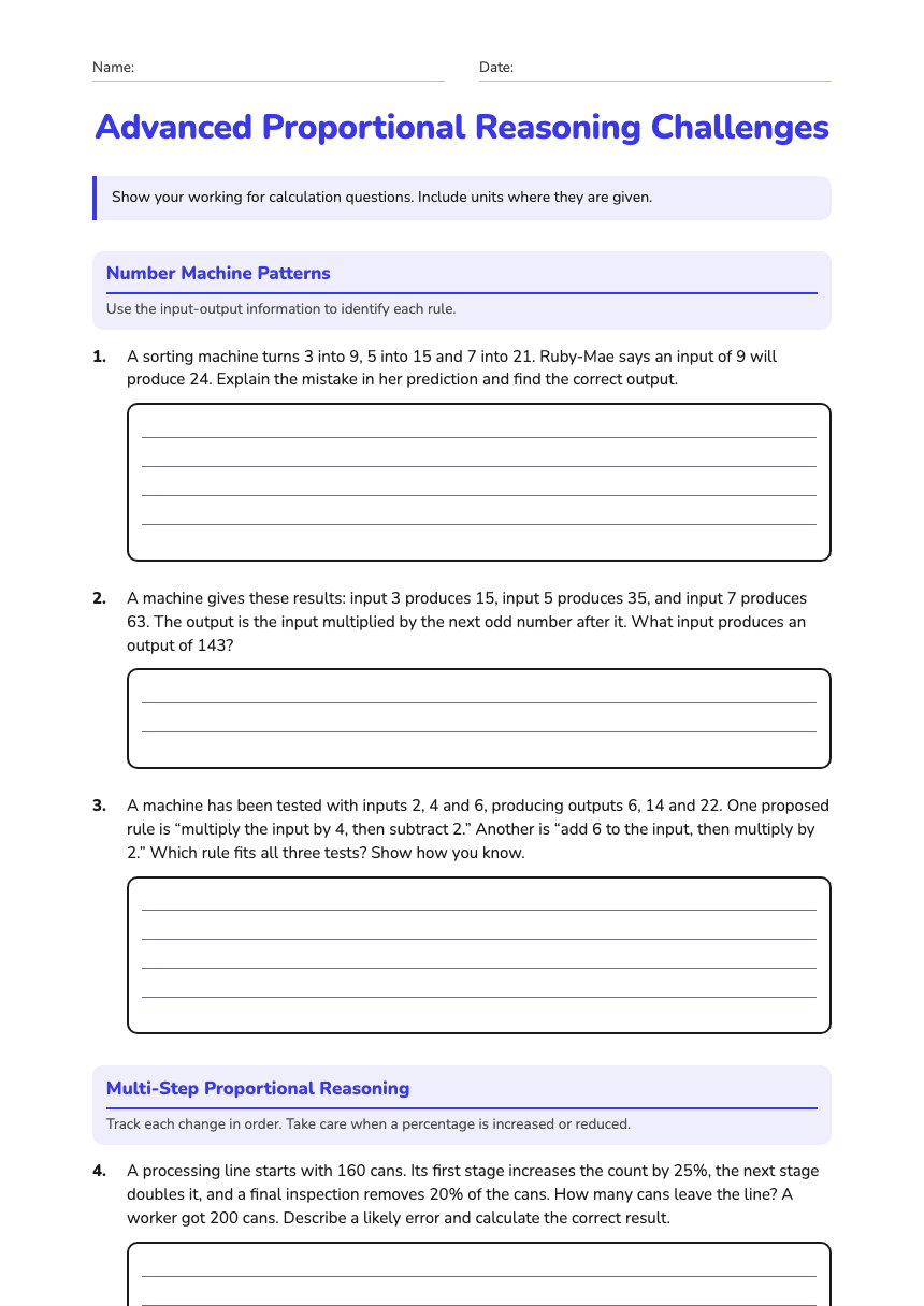 Advanced Proportional Reasoning Challenges worksheet preview