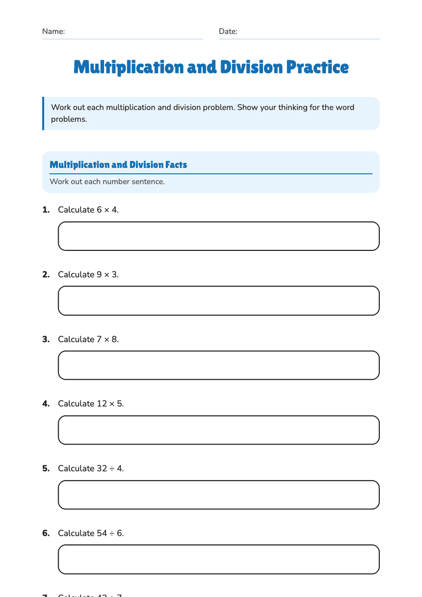 Multiplication and Division Practice
