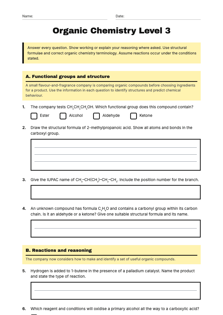 Organic Chemistry Level 3 worksheet preview