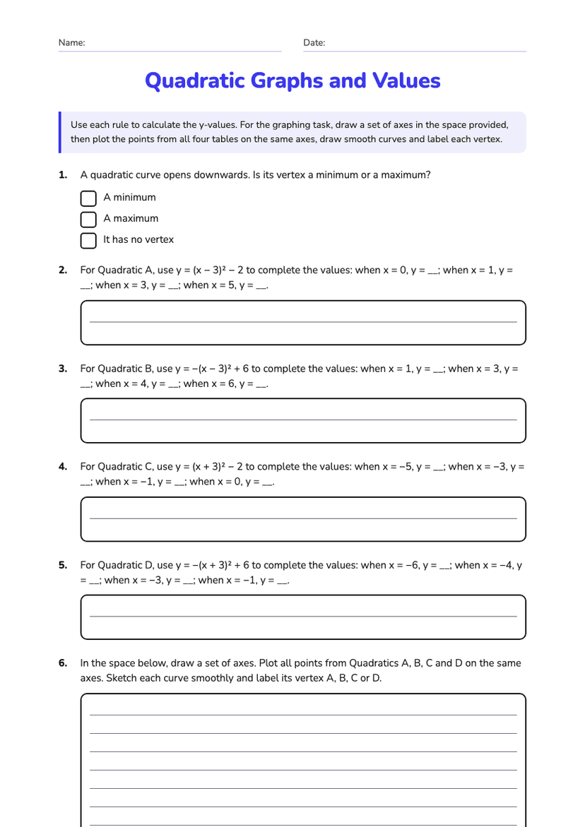 Quadratic Graphs and Values