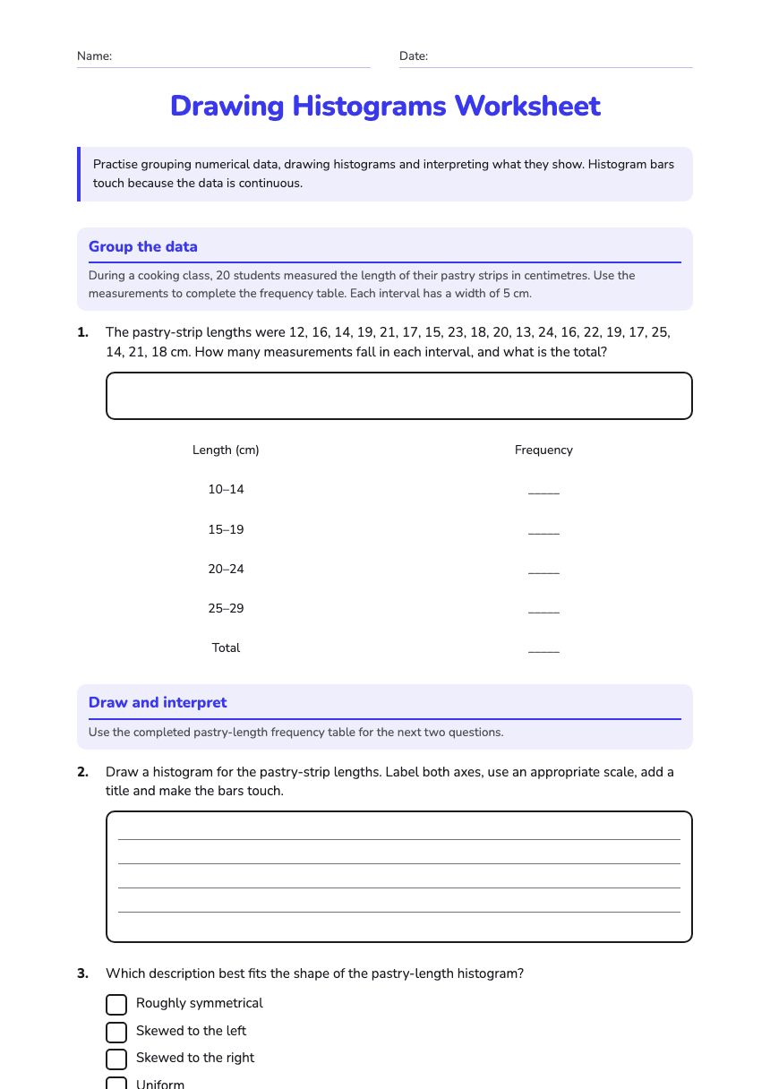 Drawing Histograms Worksheet worksheet preview