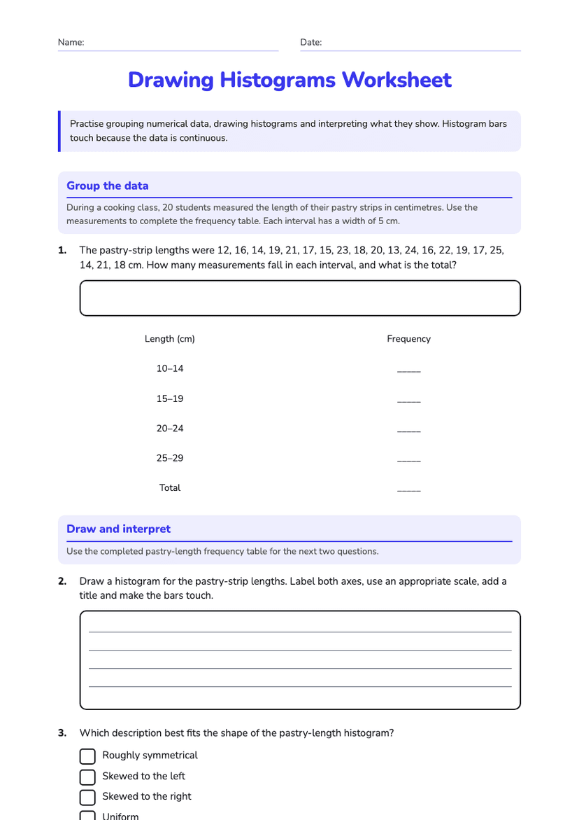 Drawing Histograms Worksheet