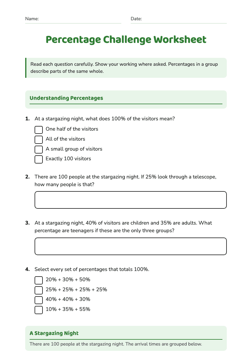 Percentage Challenge Worksheet worksheet preview