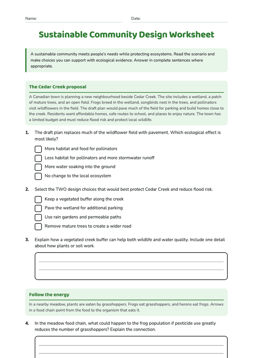 Sustainable Community Design Worksheet
