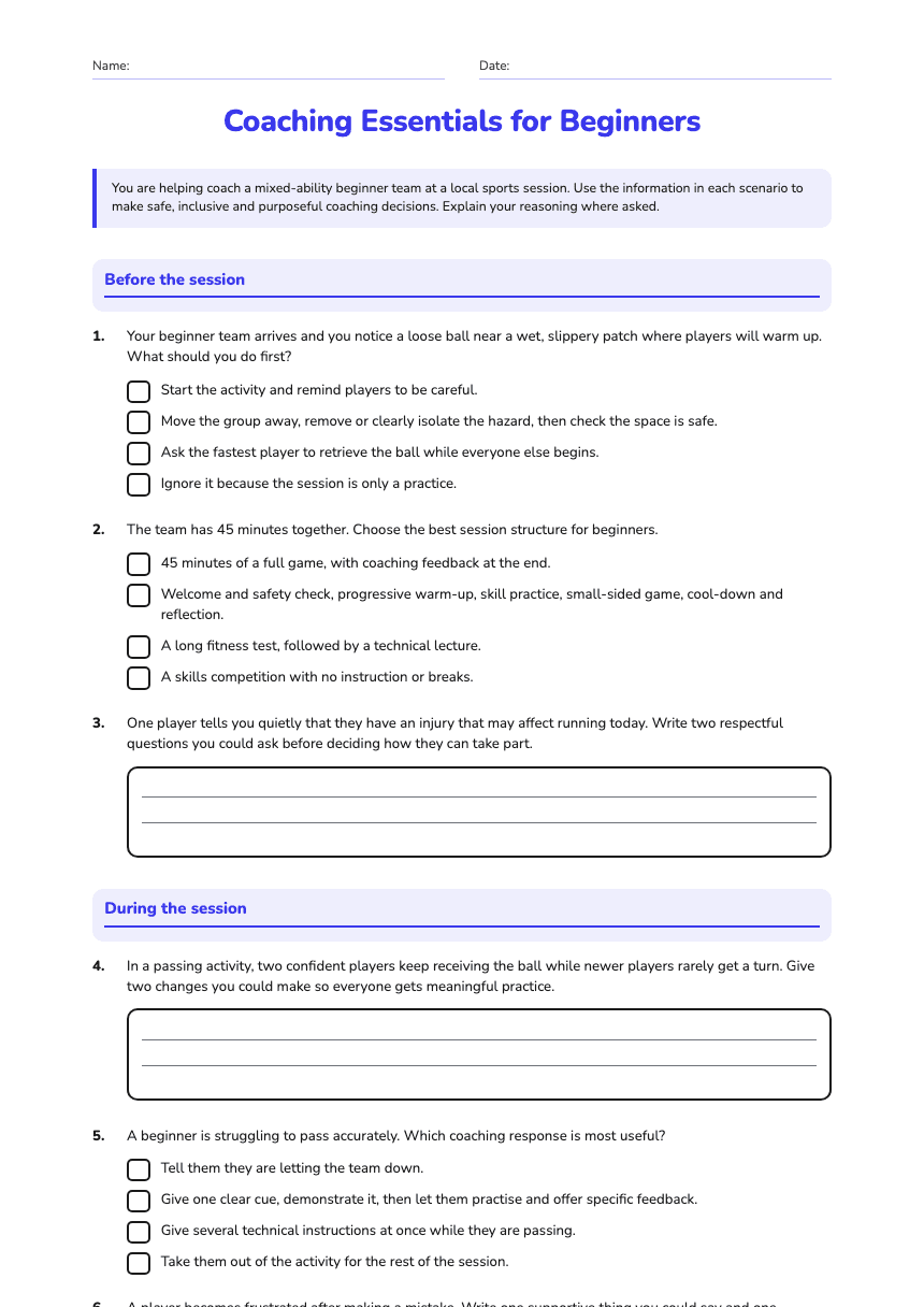 Coaching Essentials for Beginners worksheet preview