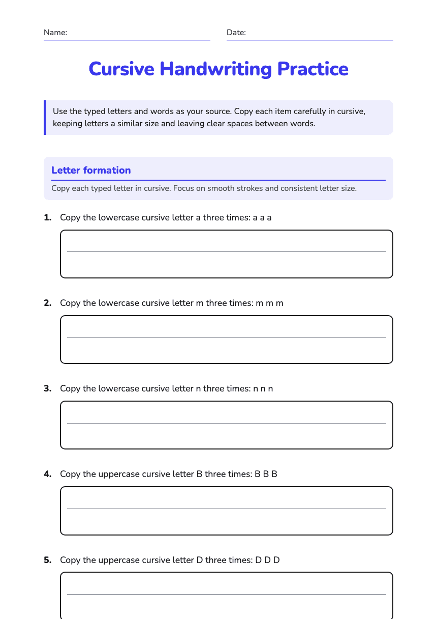Cursive Handwriting Practice worksheet preview