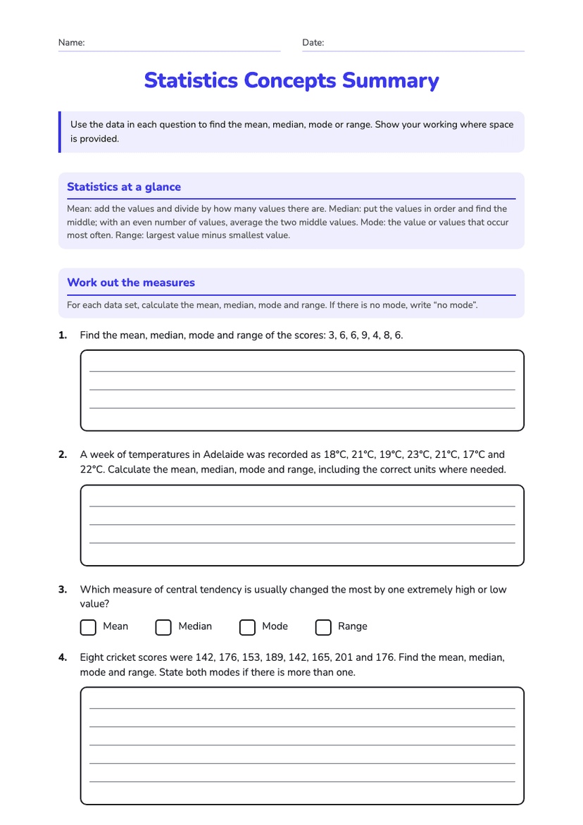 Statistics Concepts Summary