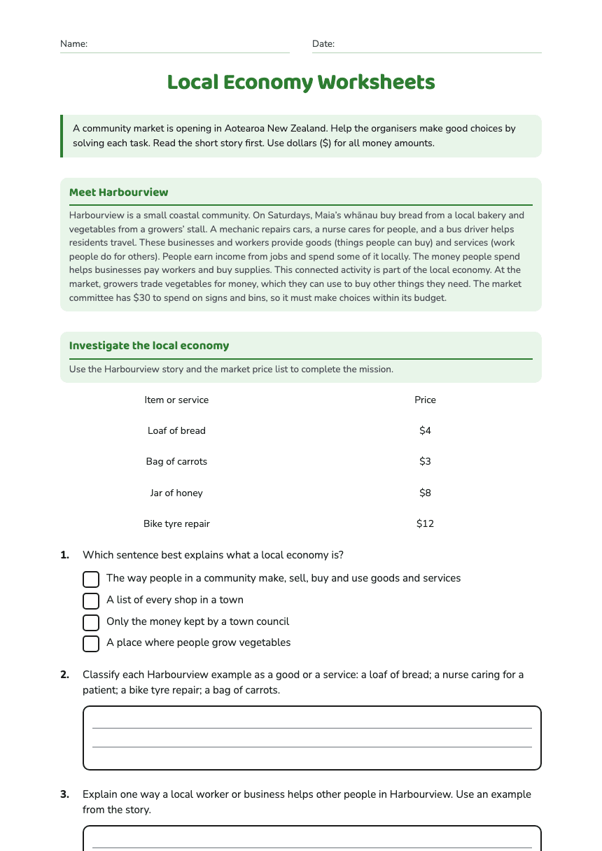Local Economy Worksheets worksheet preview