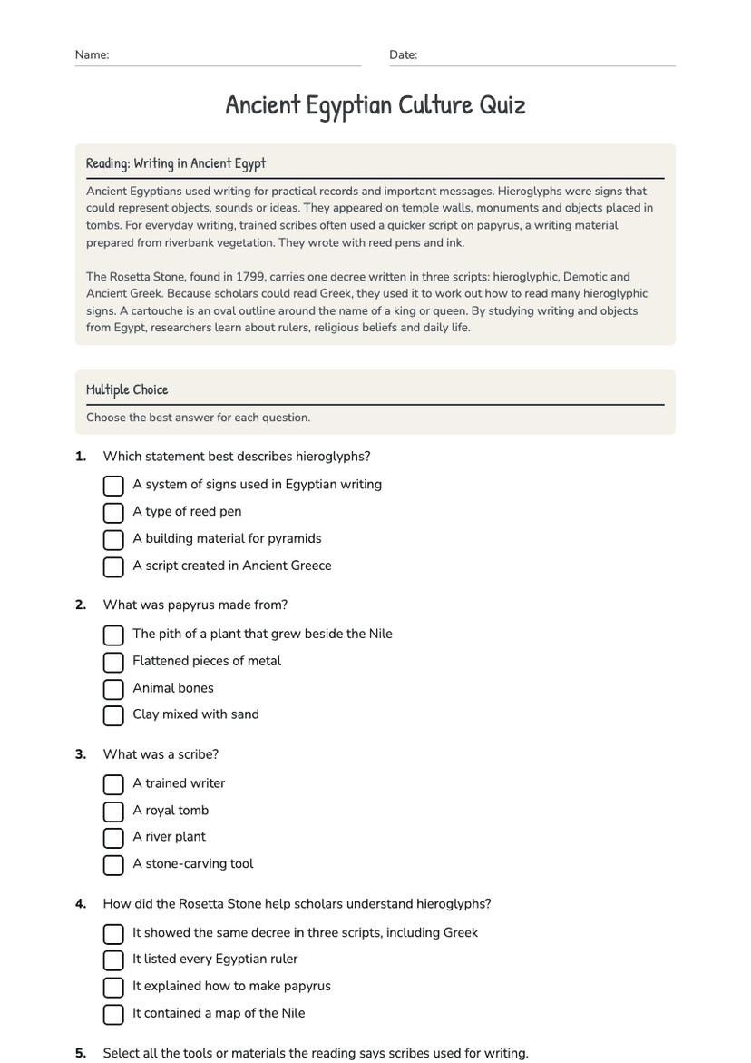 Ancient Egyptian Culture Quiz