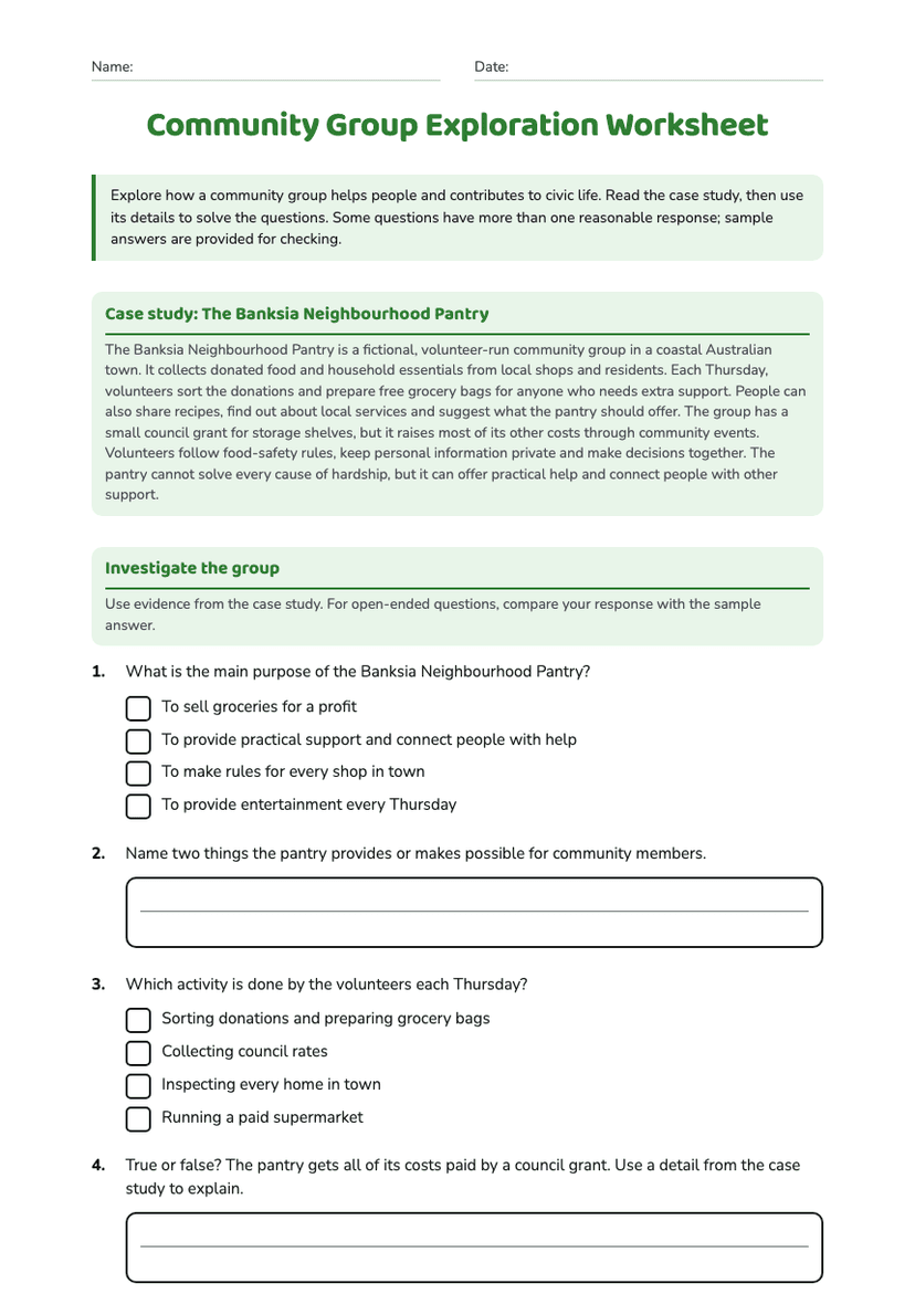 Community Group Exploration Worksheet