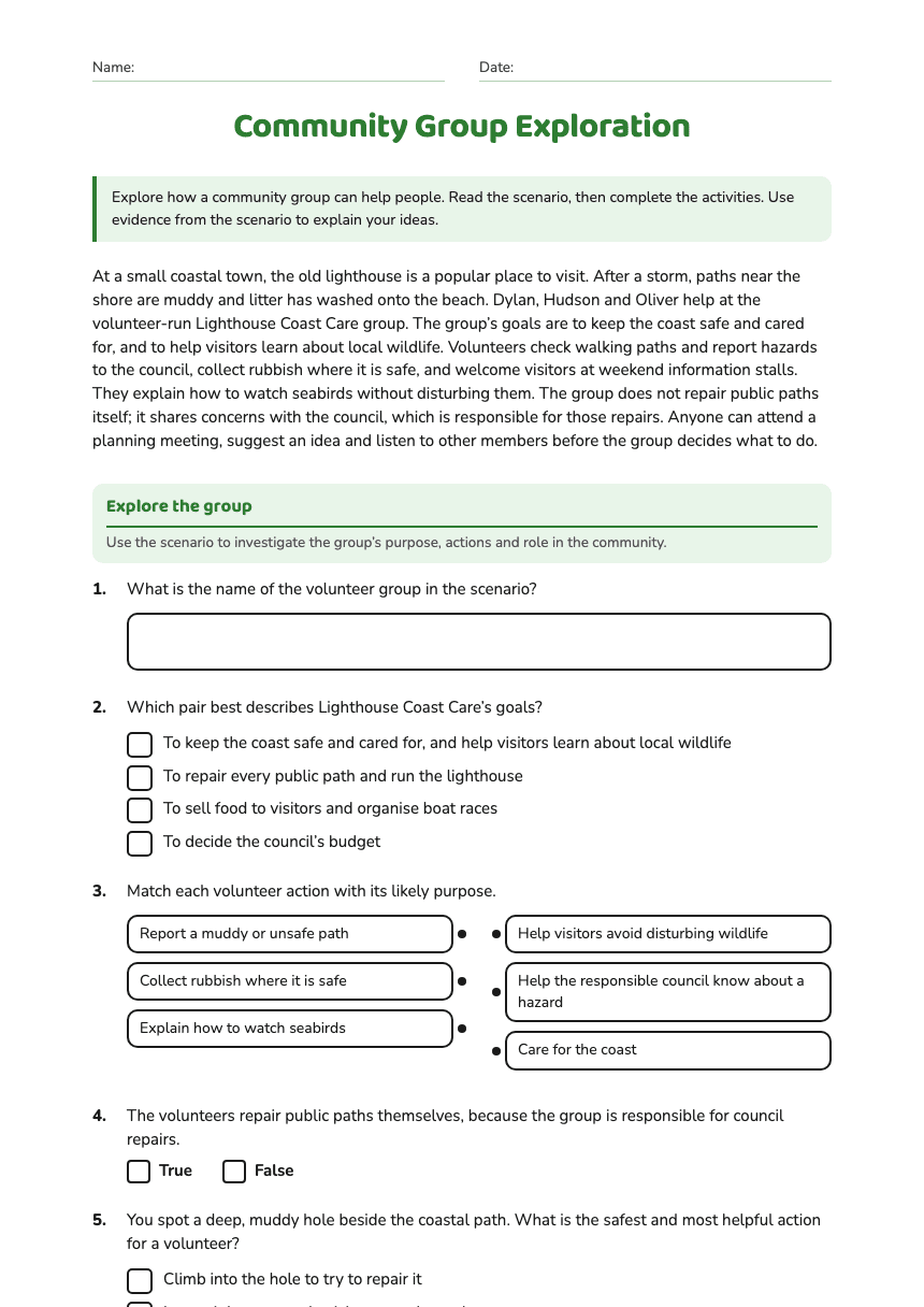 Community Group Exploration worksheet preview