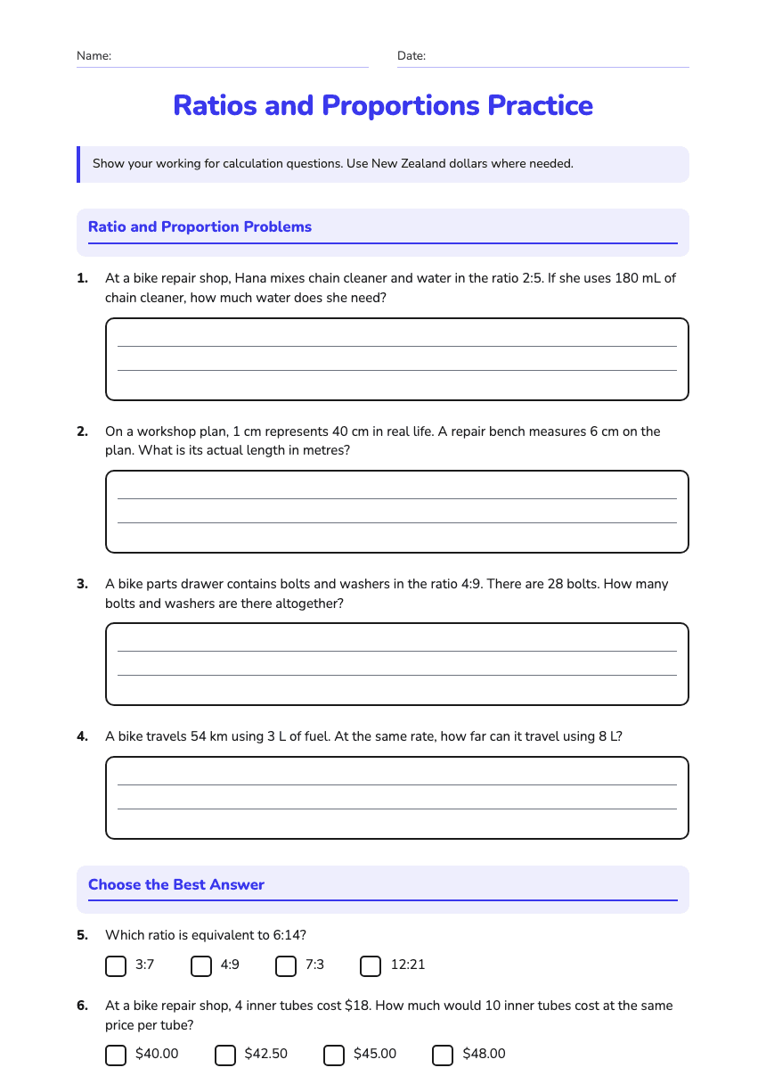 Ratios and Proportions Practice worksheet preview