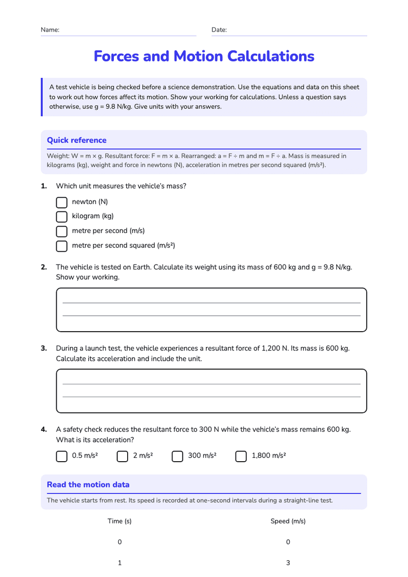 Forces and Motion Calculations