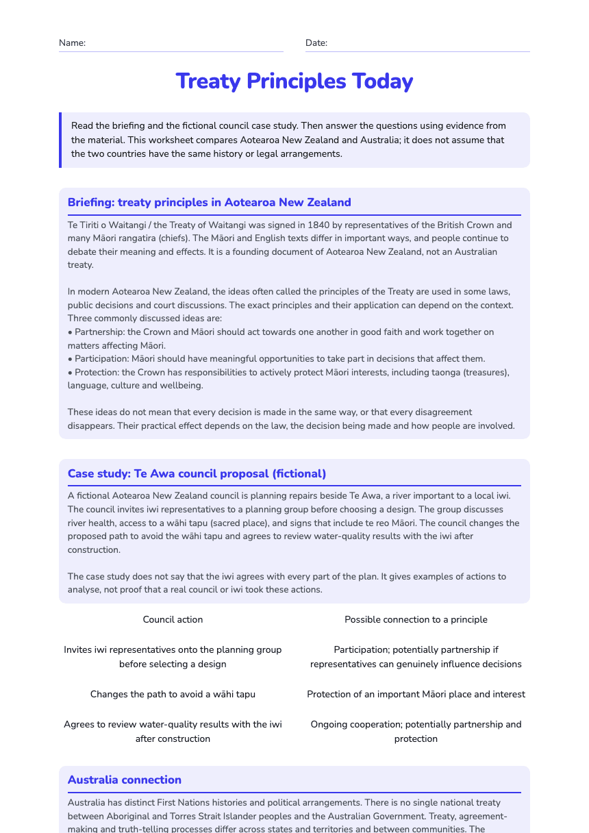 Treaty Principles Today worksheet preview