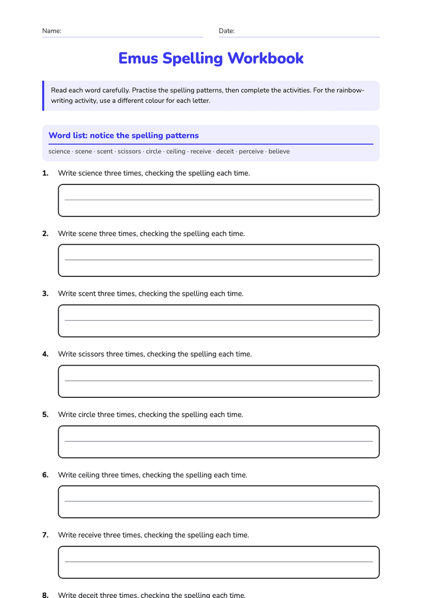 Emus Spelling Workbook