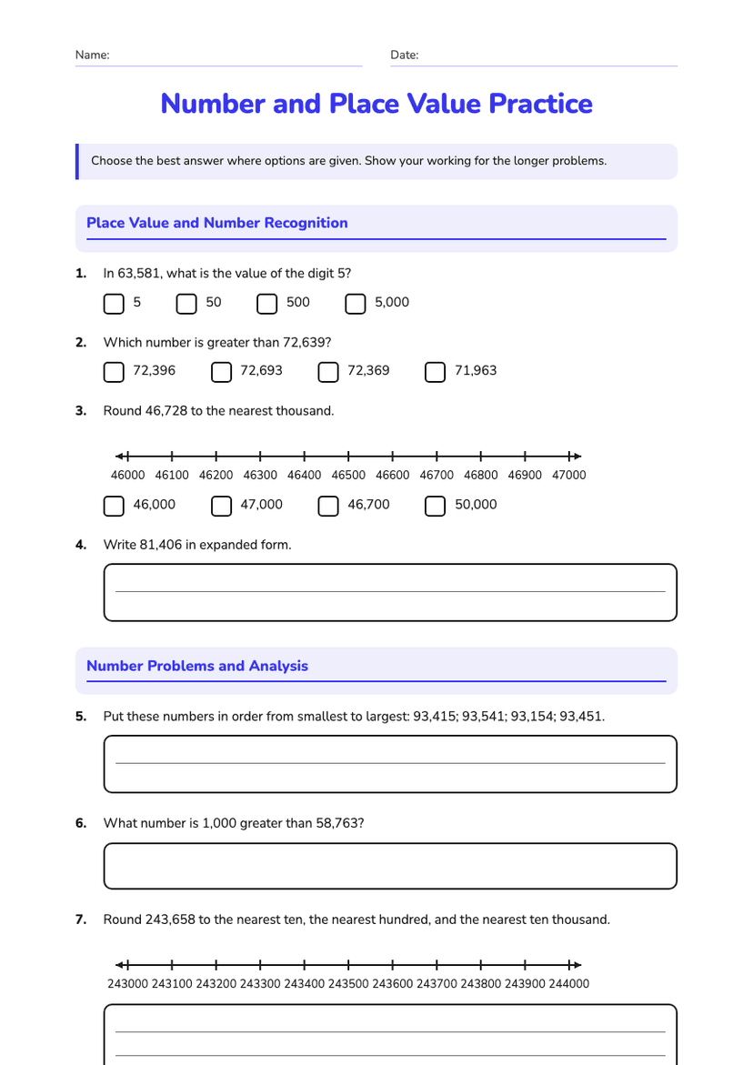 Number and Place Value Practice