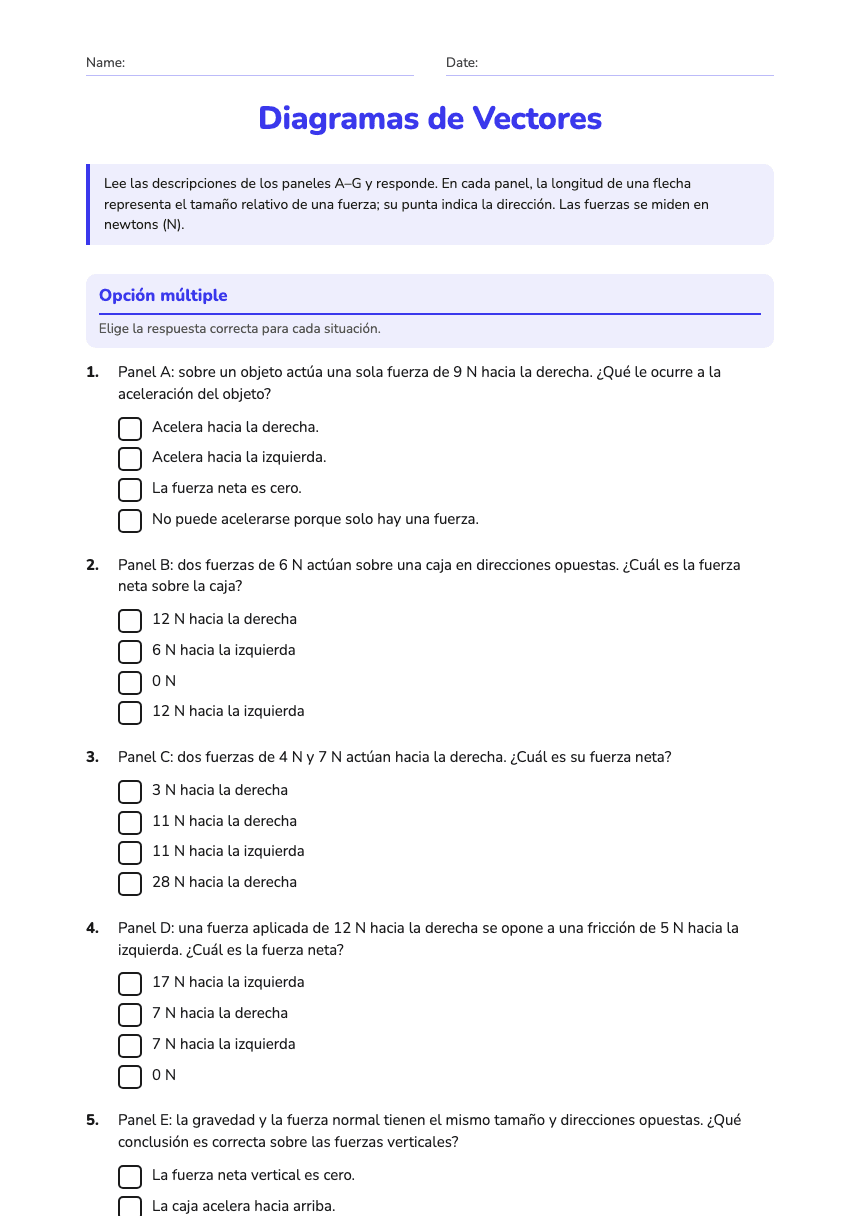 Diagramas de Vectores worksheet preview
