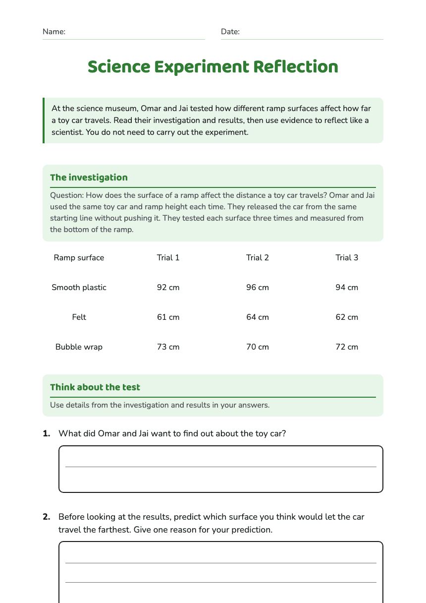 Science Experiment Reflection worksheet preview