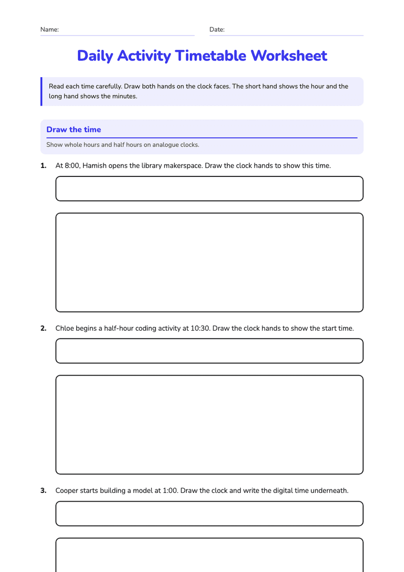 Daily Activity Timetable Worksheet