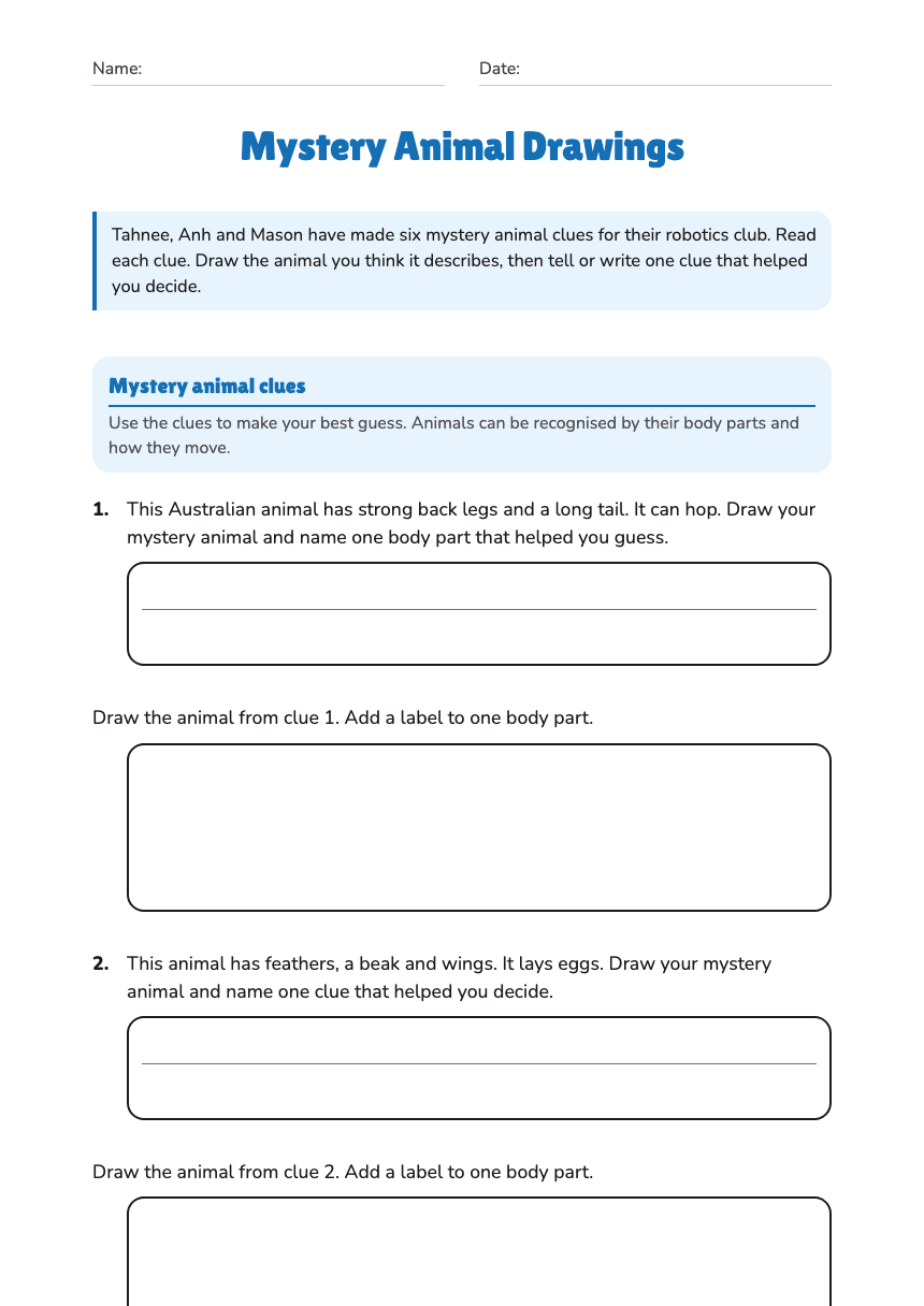 Mystery Animal Drawings worksheet preview