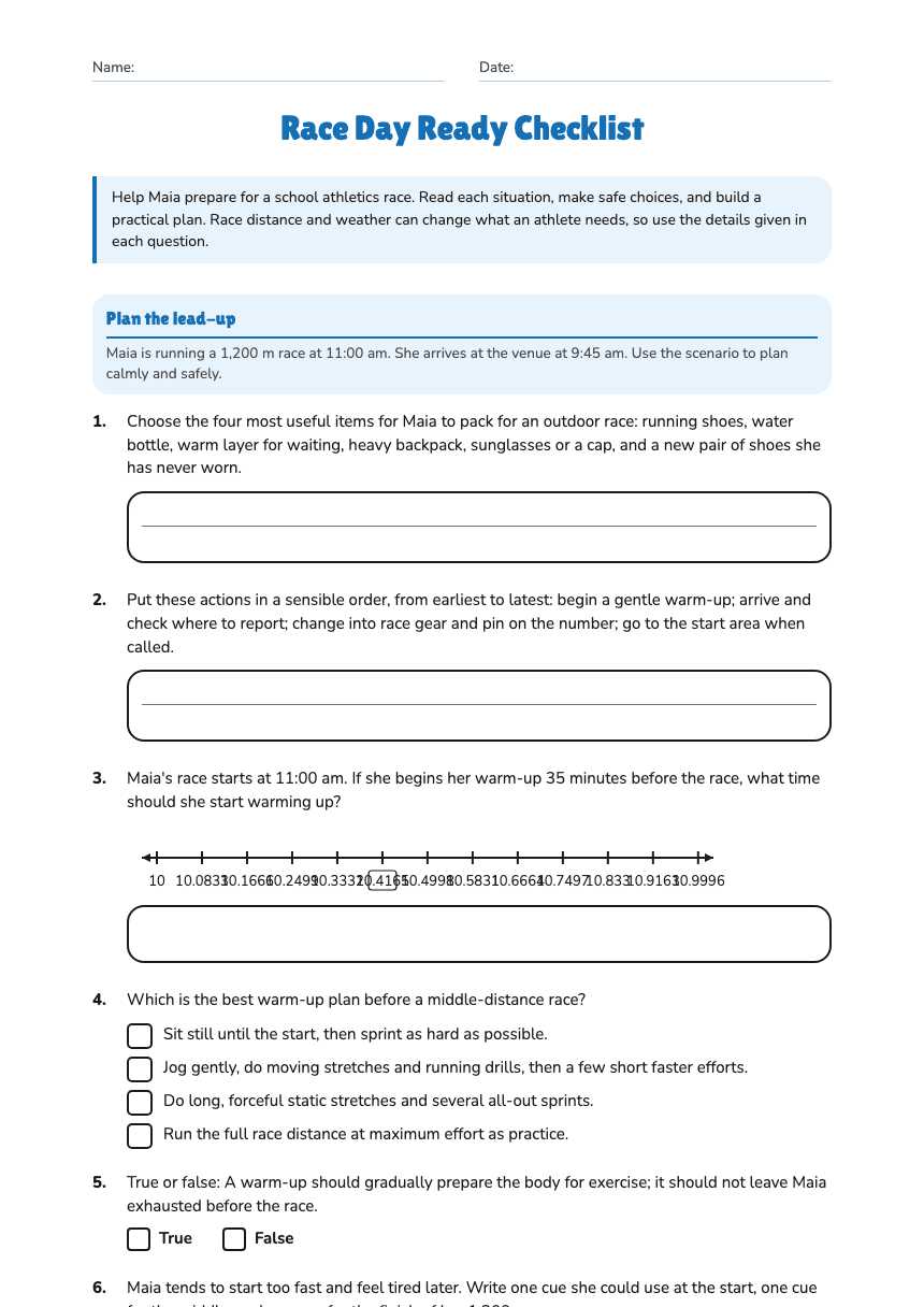 Race Day Ready Checklist worksheet preview
