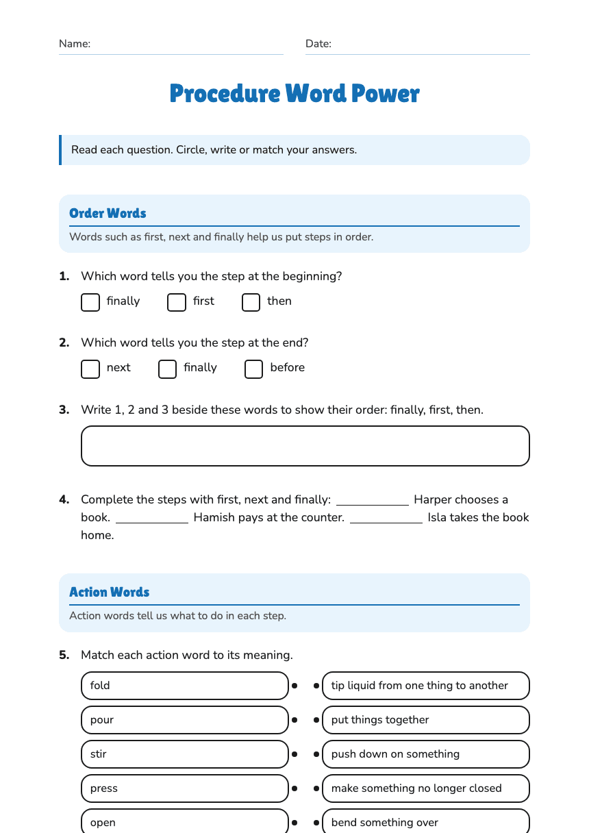 Procedure Word Power worksheet preview