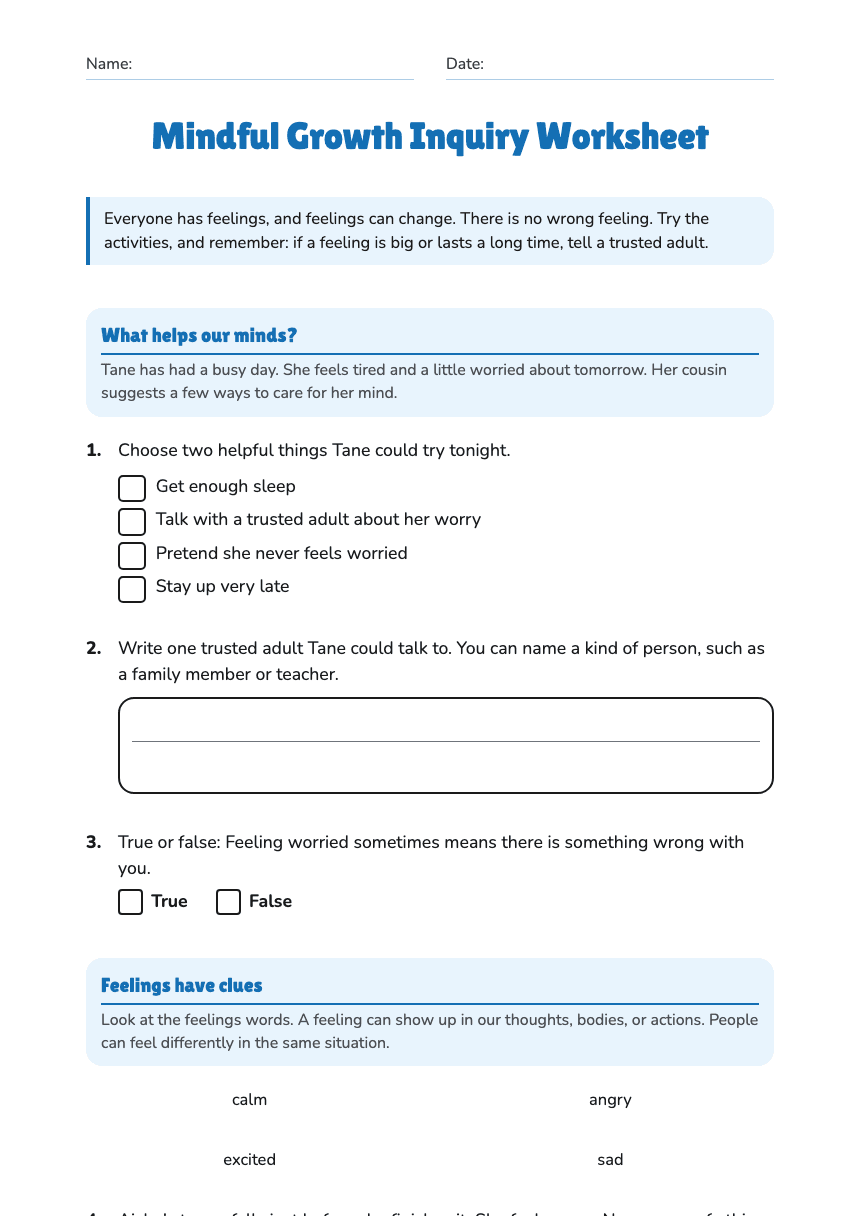 Mindful Growth Inquiry Worksheet worksheet preview