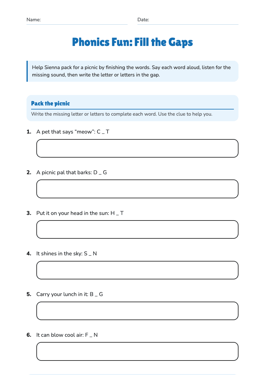 Phonics Fun: Fill the Gaps worksheet preview