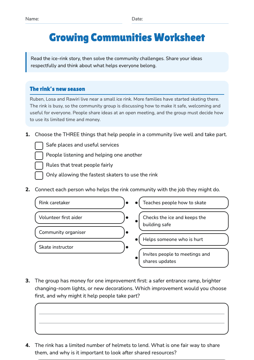 Growing Communities Worksheet worksheet preview