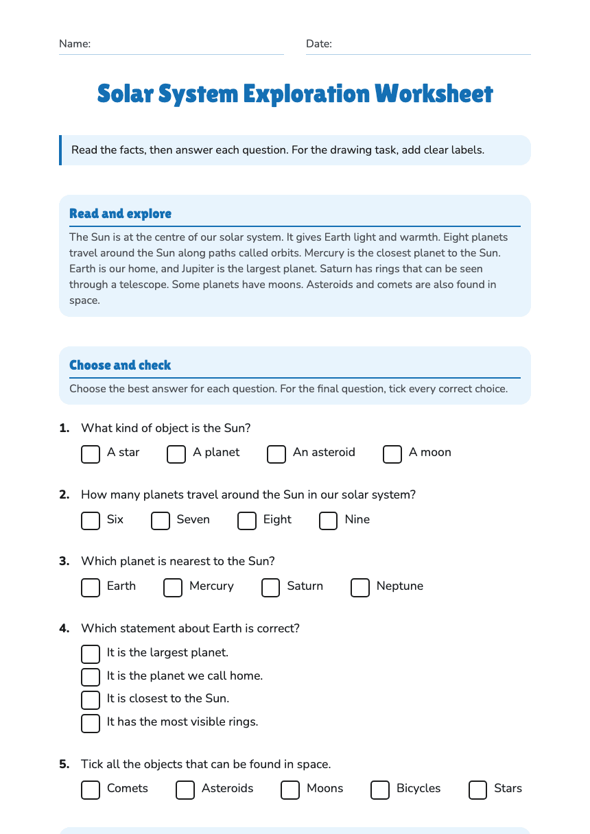 Solar System Exploration Worksheet worksheet preview