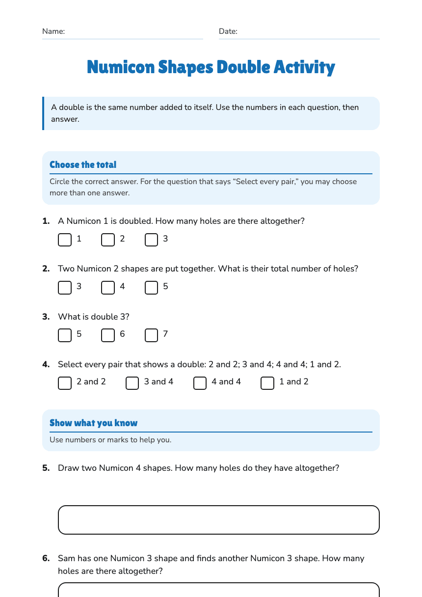 Numicon Shapes Double Activity worksheet preview