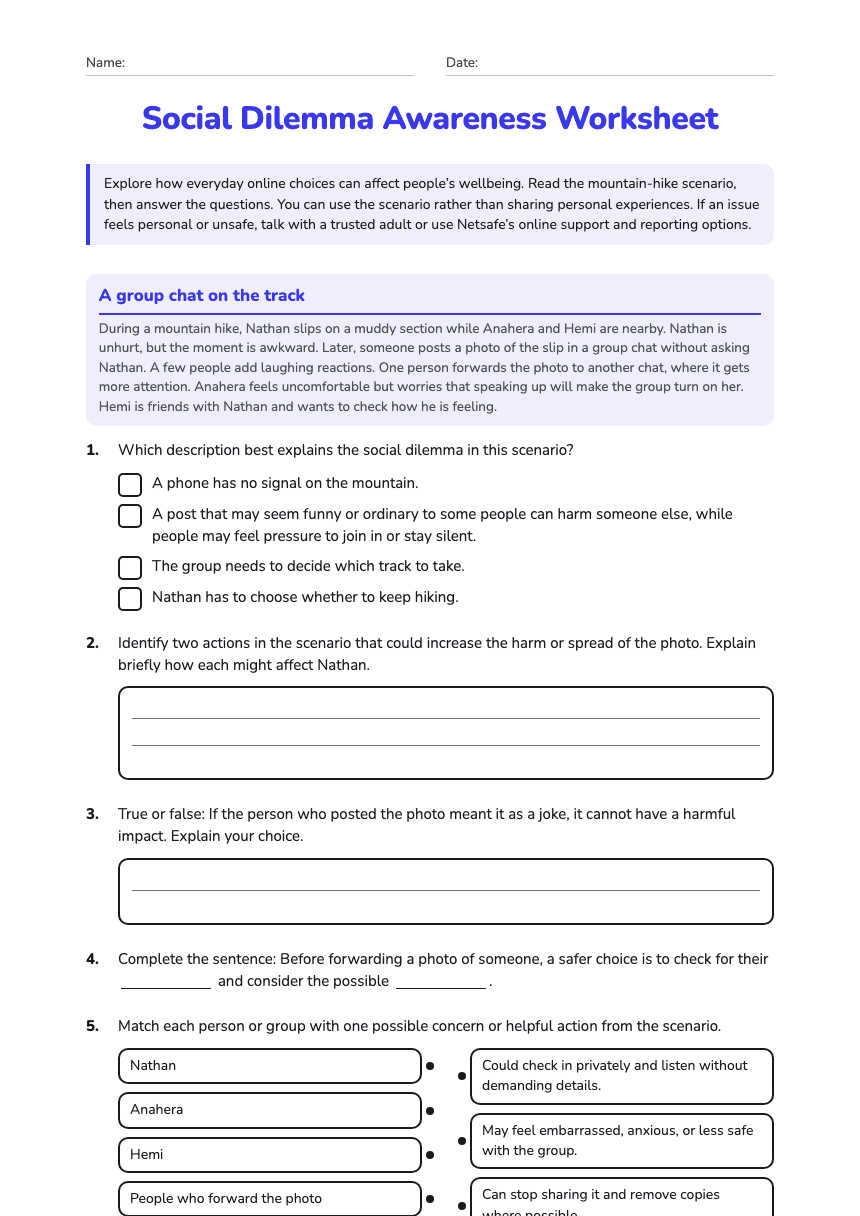 Social Dilemma Awareness Worksheet worksheet preview