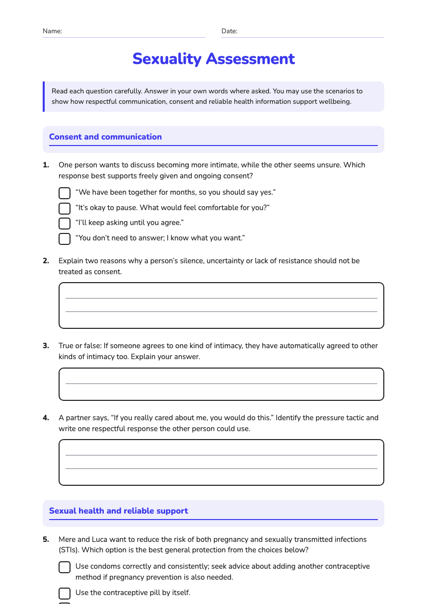 Sexuality Assessment worksheet preview