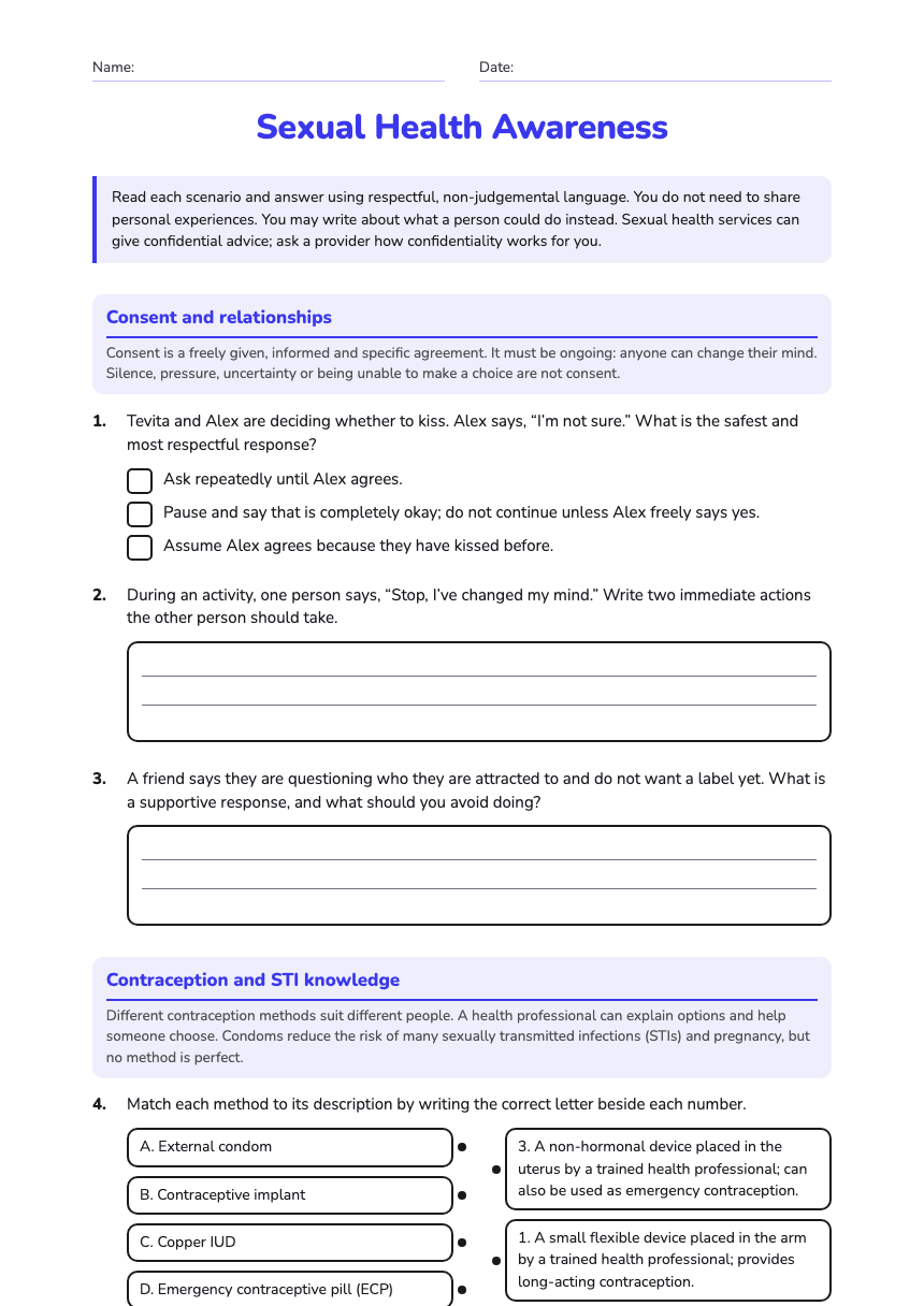 Sexual Health Awareness worksheet preview