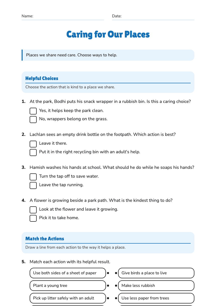 Caring for Our Places worksheet preview