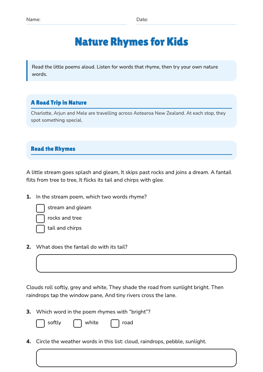 Nature Rhymes for Kids worksheet preview