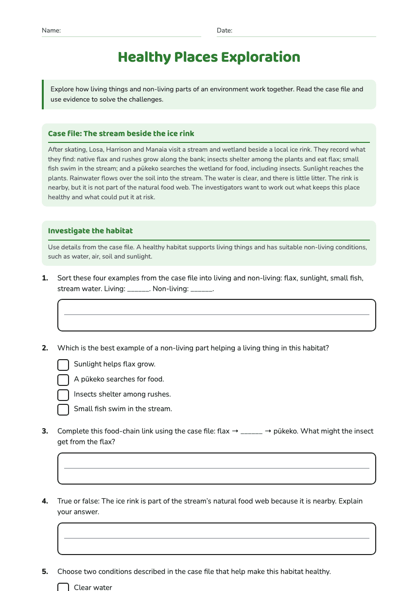 Healthy Places Exploration worksheet preview