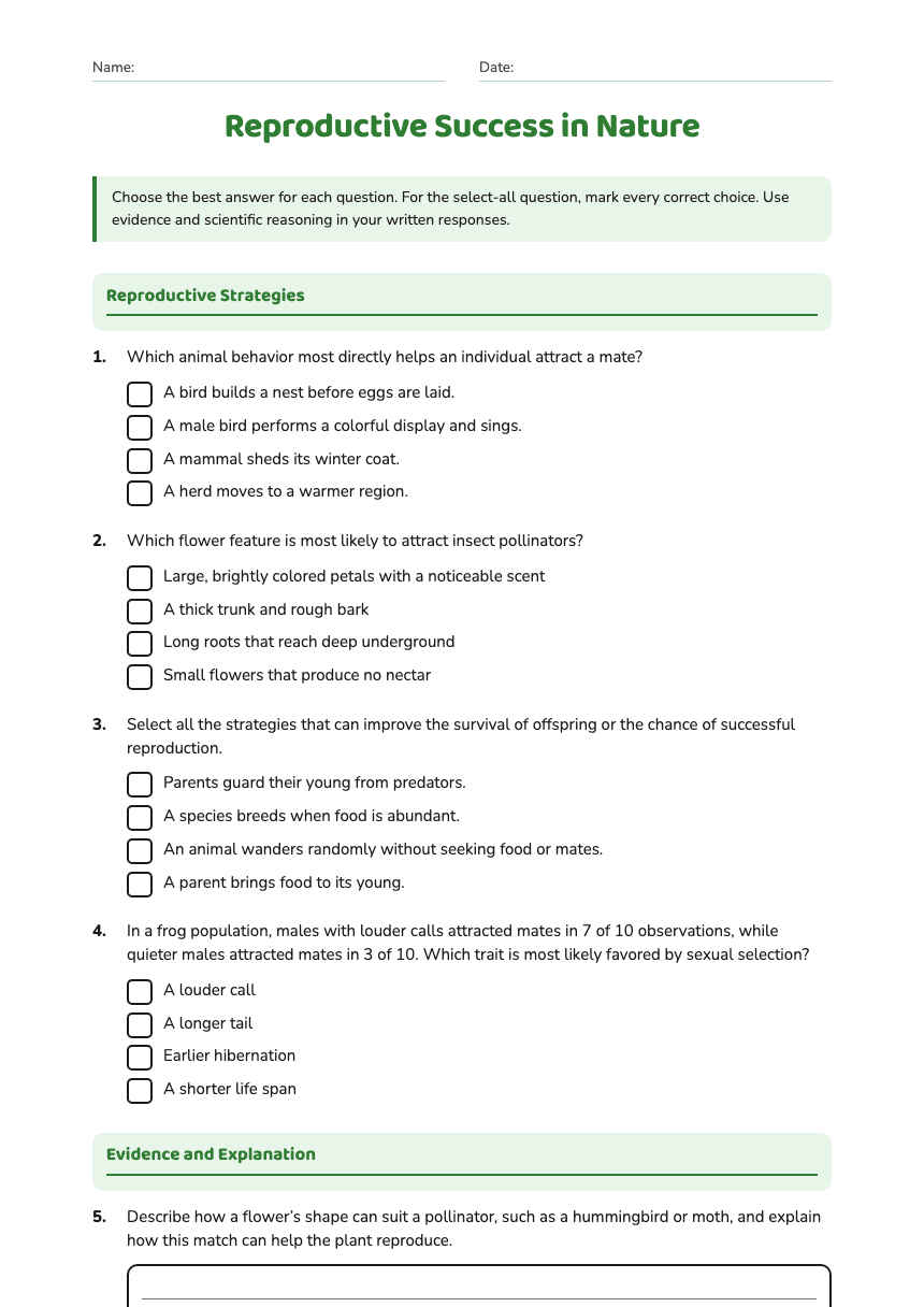 Reproductive Success in Nature worksheet preview