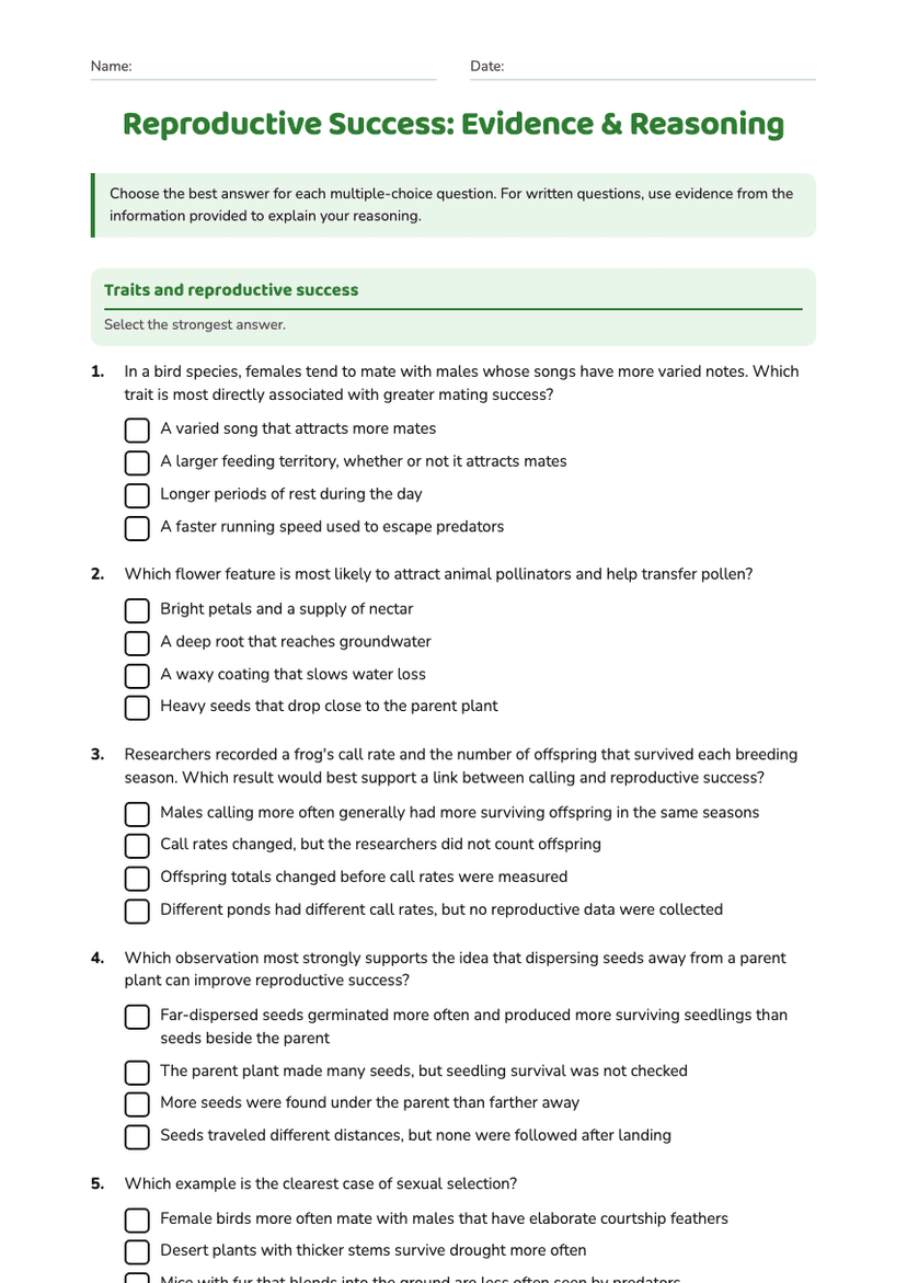 Reproductive Success: Evidence & Reasoning