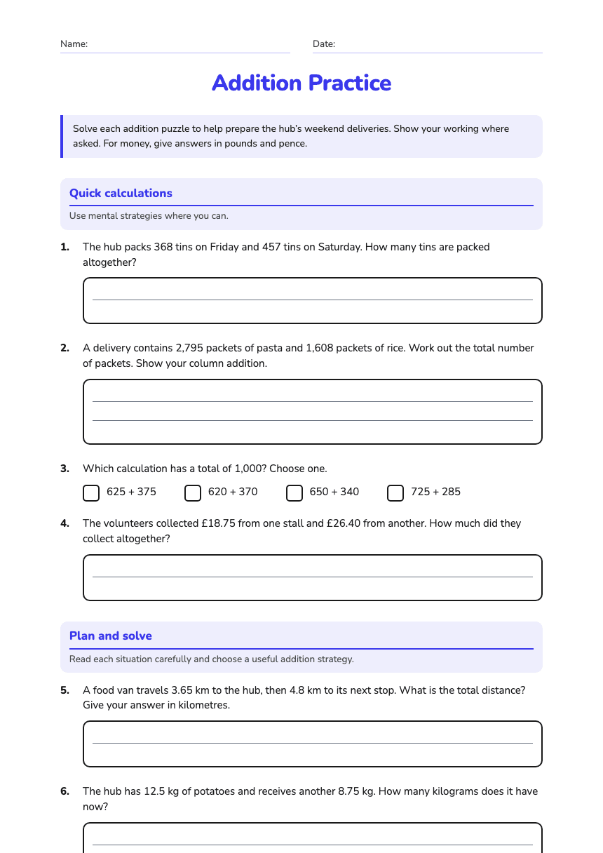 Addition Practice worksheet preview