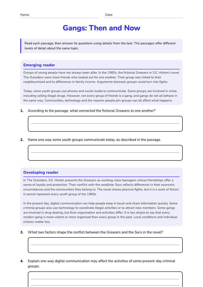 Gangs: Then and Now worksheet preview