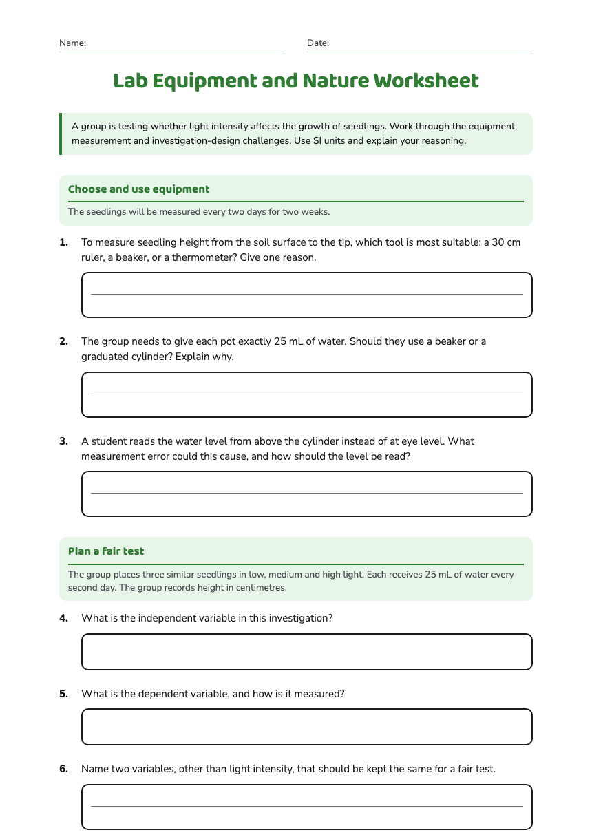 Lab Equipment and Nature Worksheet worksheet preview