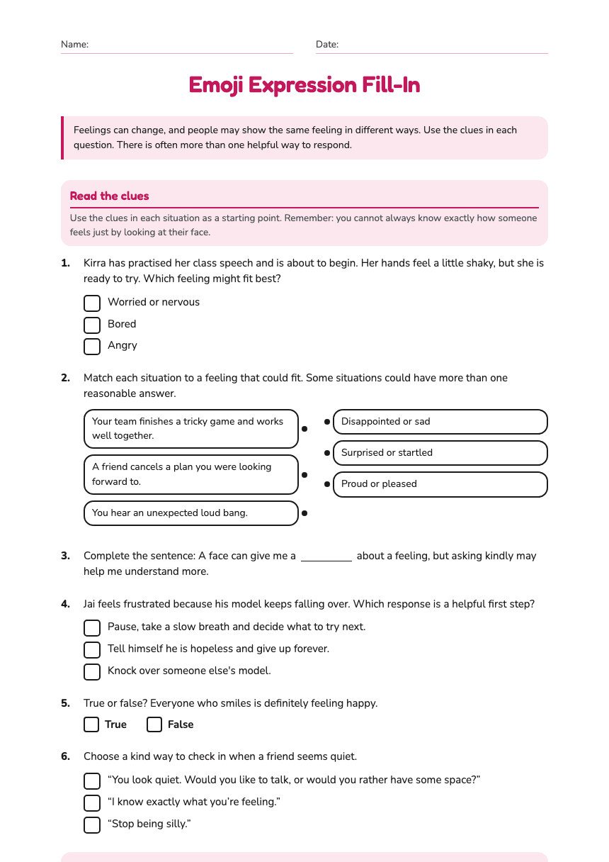 Emoji Expression Fill-In worksheet preview