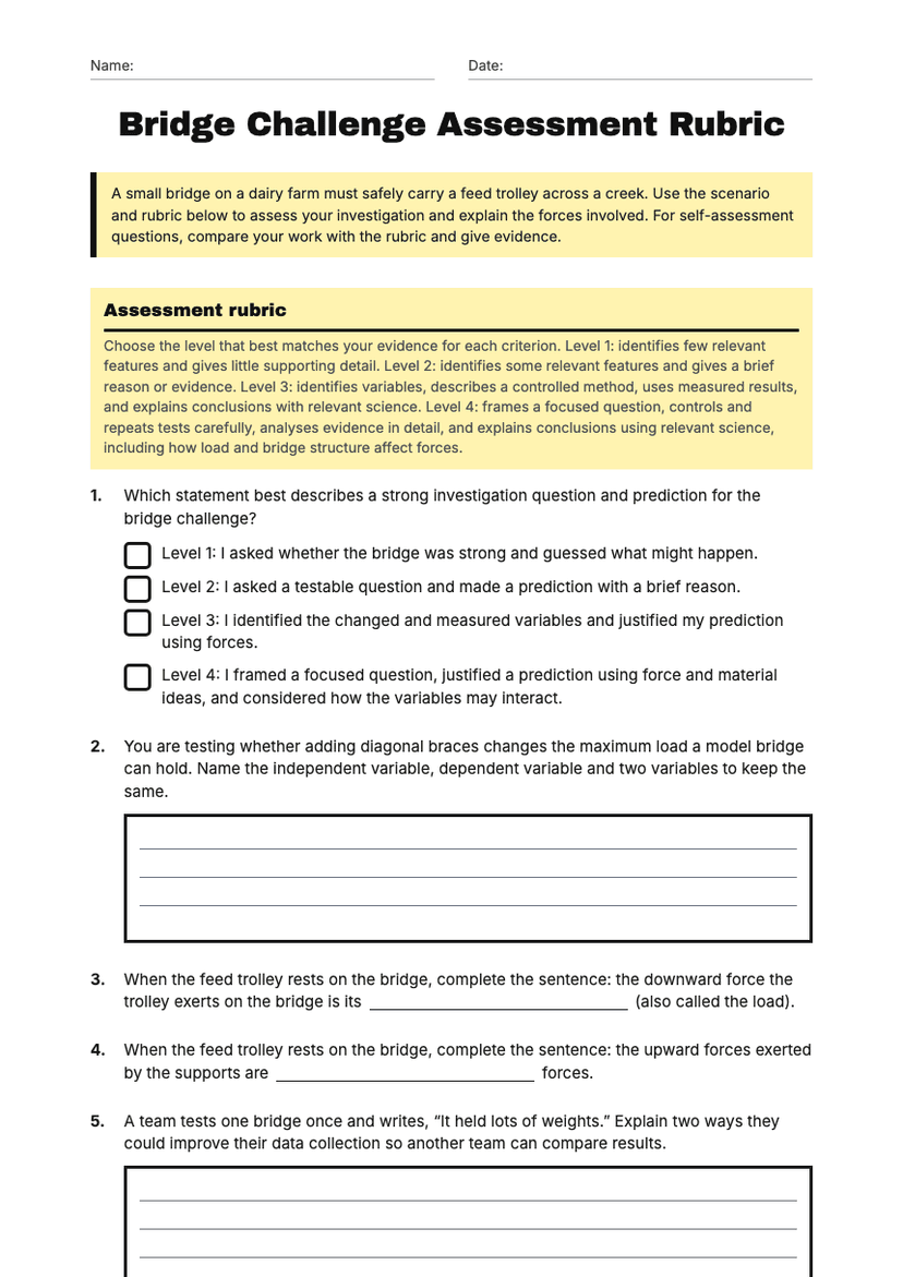 Bridge Challenge Assessment Rubric