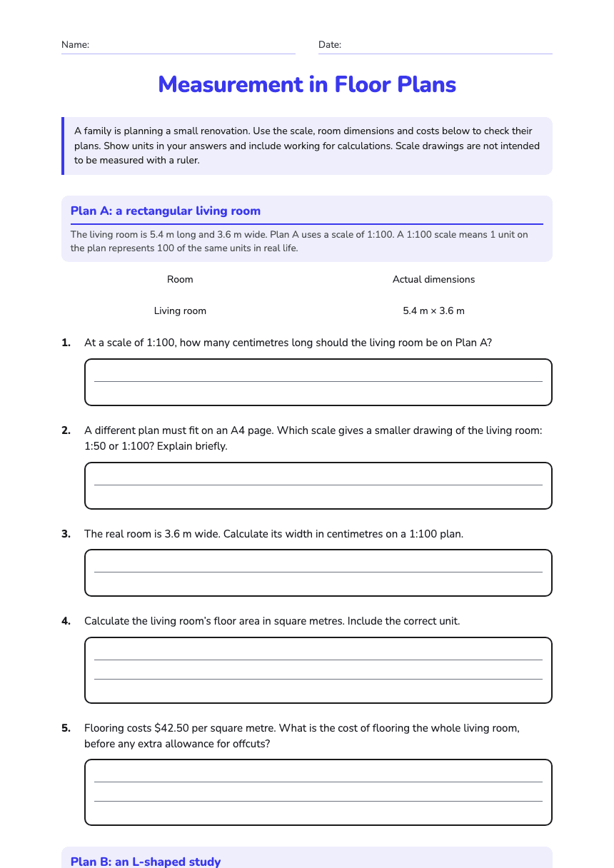 Measurement in Floor Plans worksheet preview