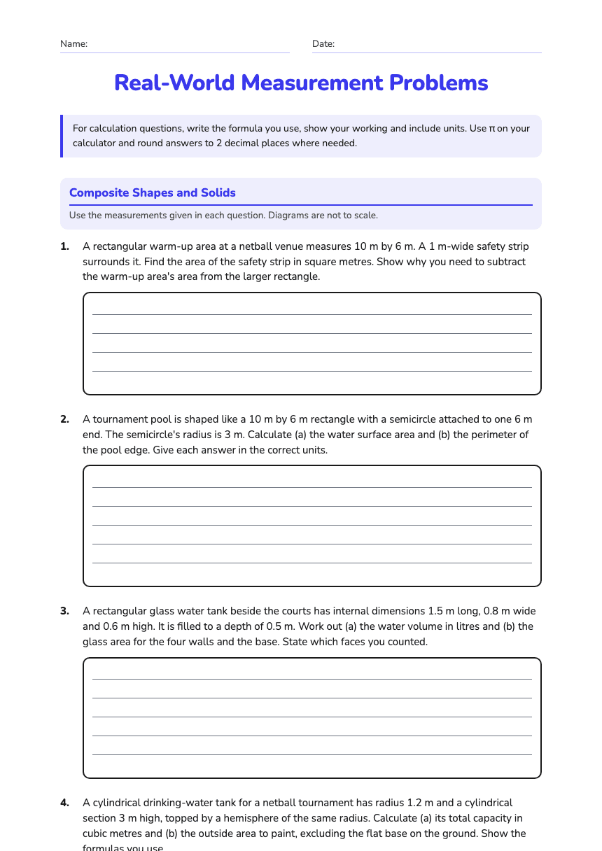 Real-World Measurement Problems worksheet preview