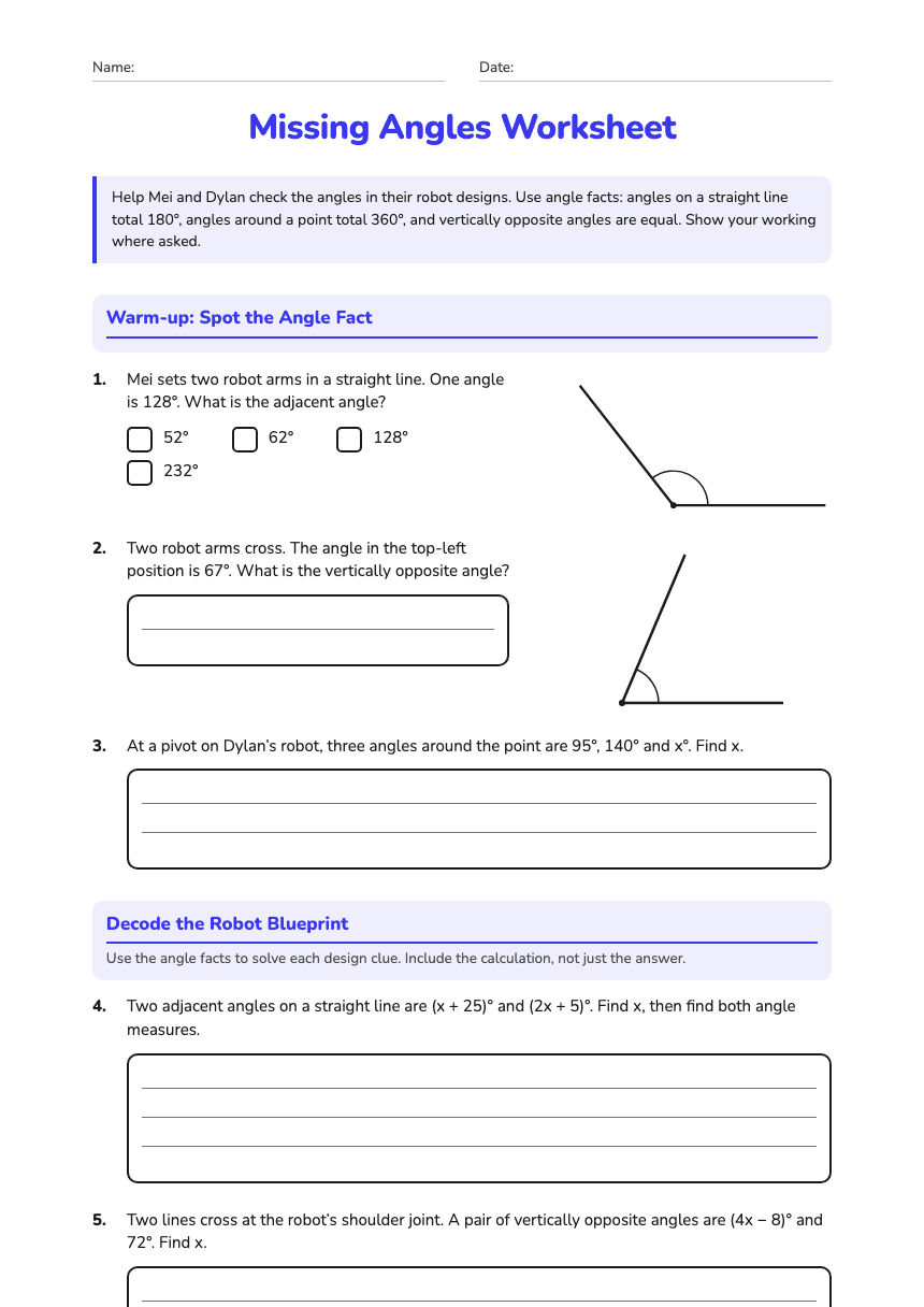 Missing Angles Worksheet worksheet preview