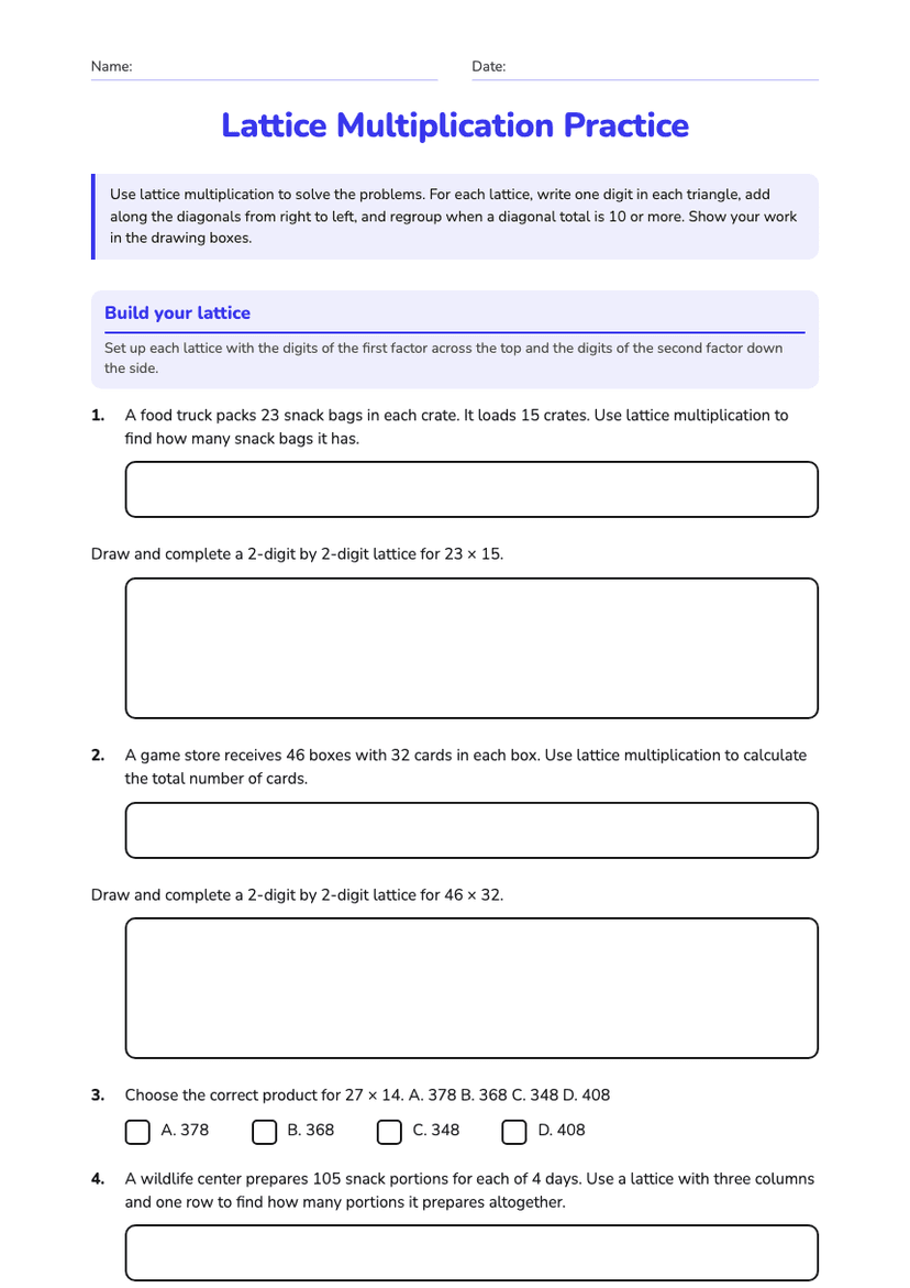Lattice Multiplication Practice
