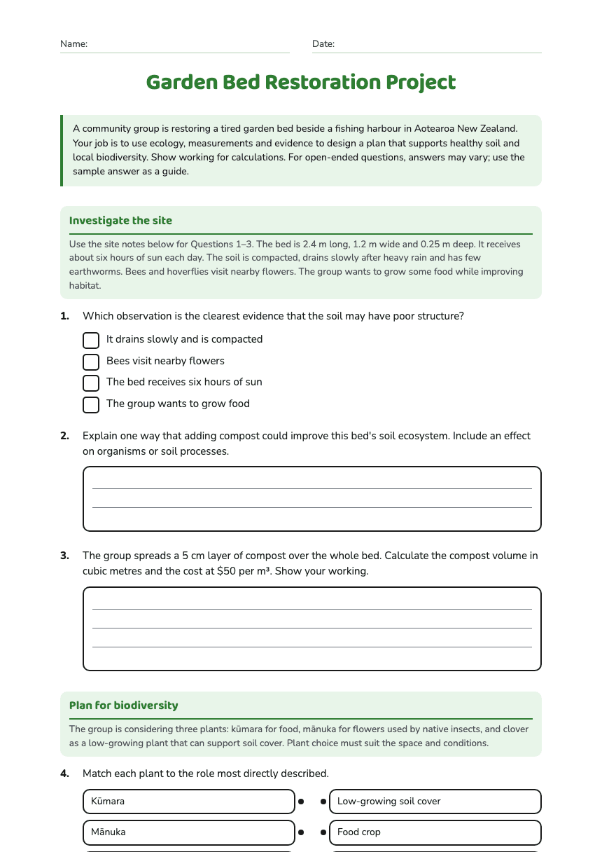 Garden Bed Restoration Project worksheet preview